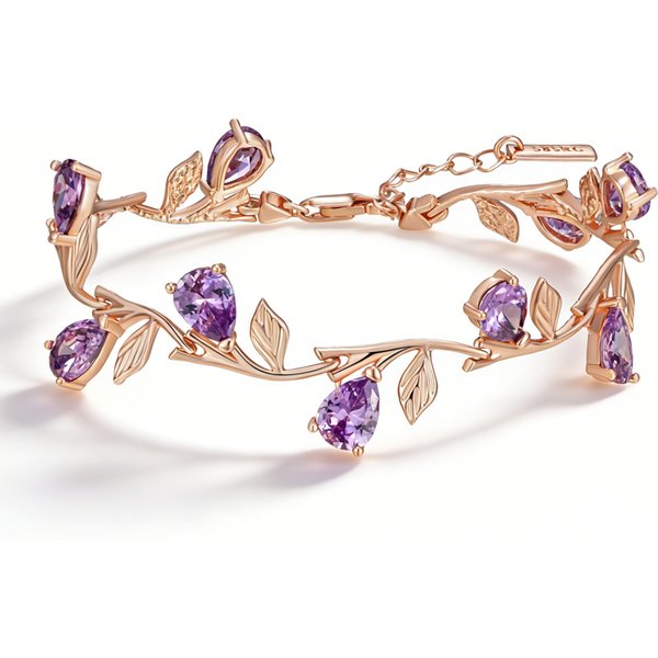 Kinel Luxury 585 Rose Gold Color Petal Bracelet For Women Fashion Shiny Purple Natural Zircon Accessories Ethnic Wedding Jewelry