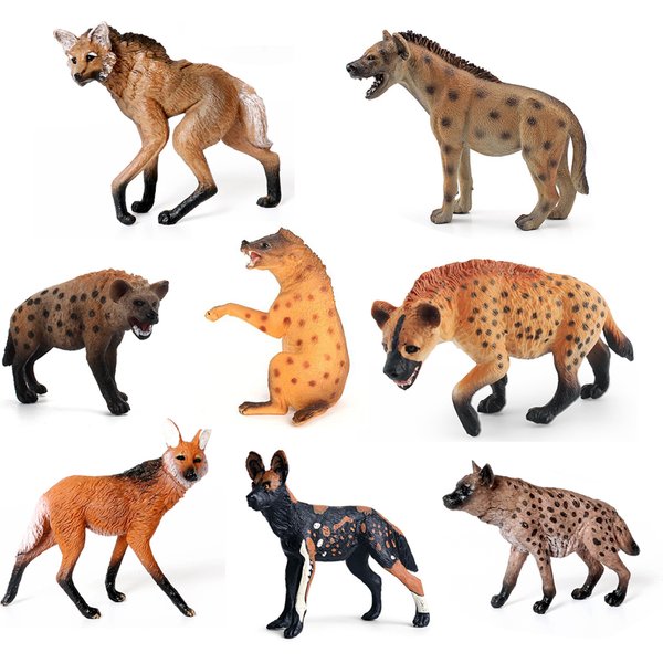 Realistische Wildtier-Hyäne aus Kunststoff, verwöhnt, Wolf, afrikanisches Wildhund-Spielzeug, handbemalte Figur für Sammlung, wissenschaftliche pädagogische Requisite