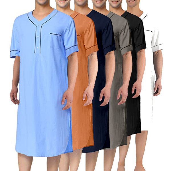 Chemise de nuit d'été fine à manches courtes pour hommes, vêtements d'intérieur islamiques musulmans, document solide, caftan d'Arabie saoudite, robe de nuit Abaya pour la maison