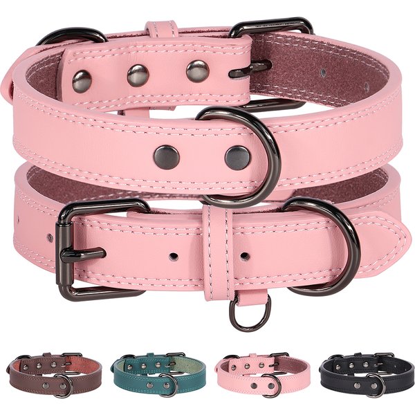 Collier pour chien en cuir souple réglable en cuir PU colliers pour animaux de compagnie collier pour petits moyens grands chiens Pitbull rose S-XL