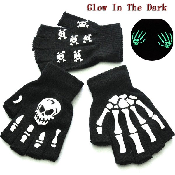 Luminous Gloves Childs Halloween Supplies For Winter Hand Warmer Bone Skull Grimace Mitten Non Slip Horror Hand Keep Warm Gloves