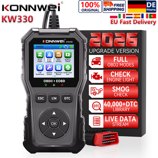 2026 KONNWEI KW330 Skaner OBD2 do samochodów, narzędzie diagnostyczne, czytnik kodów usterek silnika i akumulatora, odczyt danych w czasie rzeczywistym, skaner usterek OBD, dożywotnia darmowa