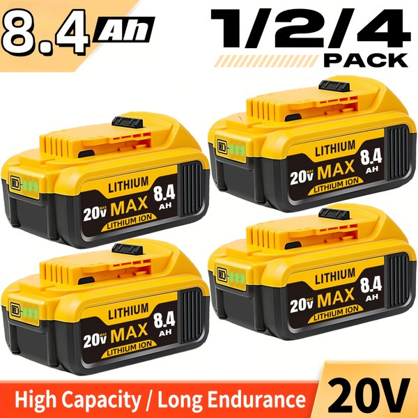 4er-Pack 8,4Ah Ersatzakku für DCB205 20V Max Werkzeuge, hohe Kapazität, kompatibel mit DCB180 DCB200 DCB206, LED-Anzeige, Sicherheitsschutz, für Baustelle & Heimwerker.
