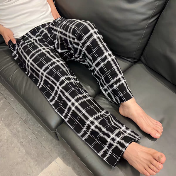 Extra große, stilvolle Pyjamahose für Herren, Frühling und Herbst, Übergröße, übergroß, lässige lange Hose, dünner Stil, Heimkleidungshose