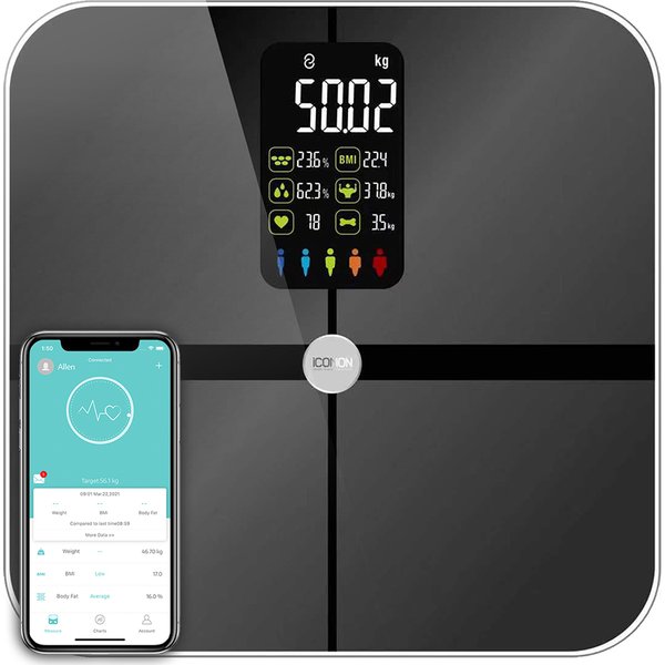 Balance de salle de bain numérique Bluetooth - Analyseur de graisse corporelle et d'IMC haute précision, grand écran, pour la surveillance de la santé