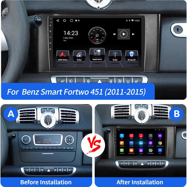 ESSGOO 9-Zoll Android 15 Autoradio für Smart Fortwo 451 2011-2015 GPS-Navigation Bluetooth Wireless Carplay RDS WIFI FM SWC DAB