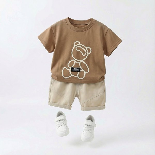 Ensembles de vêtements d'été coréens pour bébés garçons, en coton, à la mode, avec t-shirts courts pour bébés filles, tenues décontractées