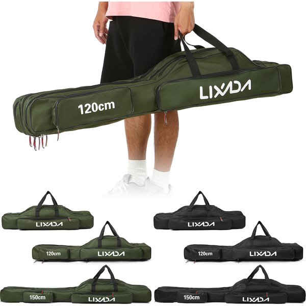 Lixada 3-Layer Portable Folding Fishing Rod Bag 90cm/120cm/150cm Fishing Tackle Case Multifunctional Fishing Rod Bags Case