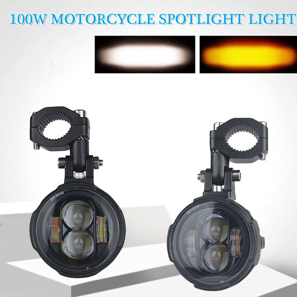 Motocyklowe światła przeciwmgielne LED, dodatkowe lampy do jazdy, reflektory motocyklowe, 100W, przewodowy przełącznik, dwukolorowe motocyklowe światła LED.