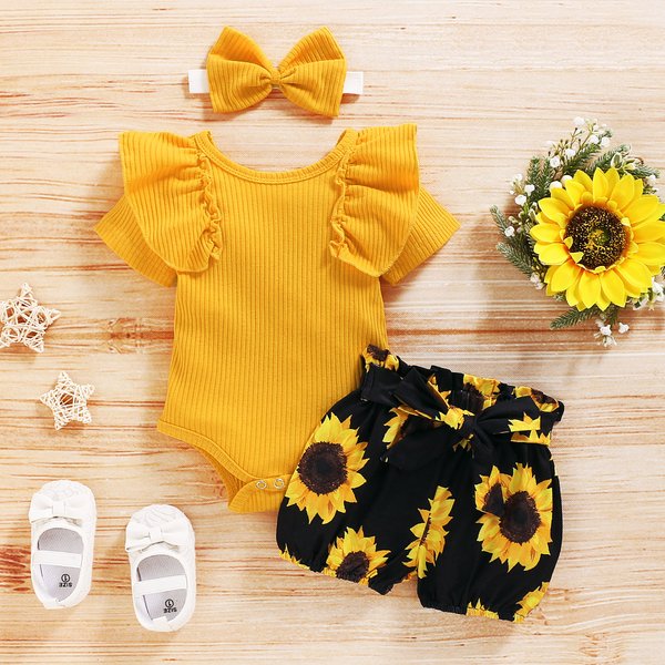 Vêtements pour bébé fille, haut d'été à la mode du réveillon du nouvel an, Luoyi, à volants, fermeture à la main, col, chaussure de tête, photo imprimée, robe de bébé à fleurs