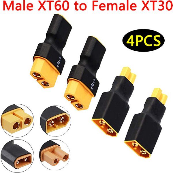 Adaptateur convertisseur mâle femelle XT60 à XT30, 4 pièces, pour Drone FPV RC Lipo NiMH, chargeur de batterie ESC (2 pièces mâle XT60 vers femelle XT