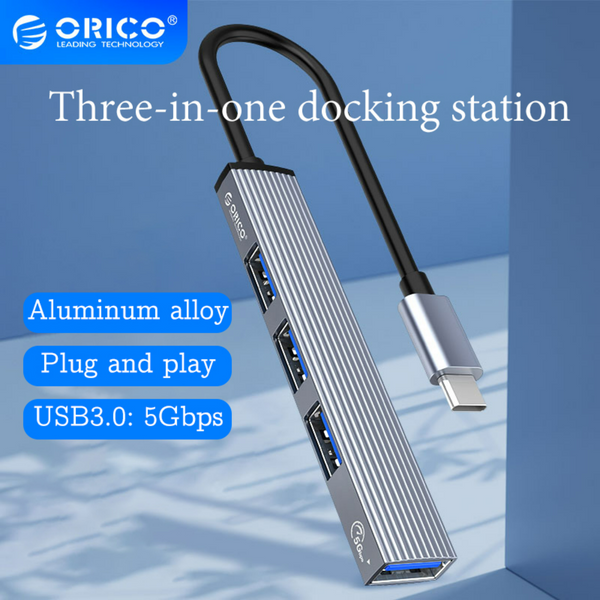 ORICO-Station d'accueil de type C en alliage d'aluminium, concentrateur à 4 ports, ultra-mince, séparateur portable, lecteur de carte, adaptateur pour PC, USB3.0, 2.0