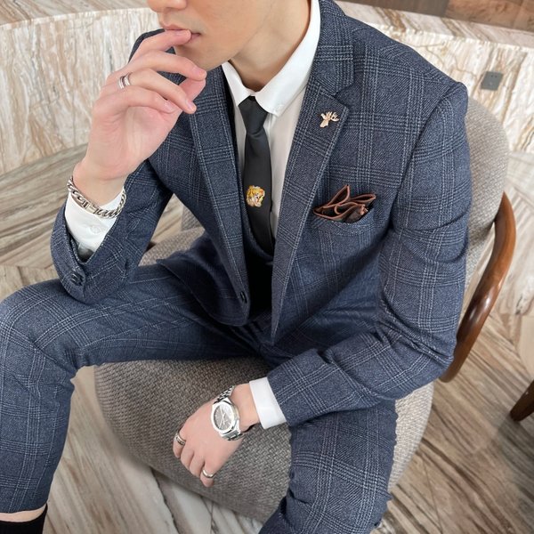 Costume trois pièces à carreaux modifiés de haute qualité de Style britannique coréen pour hommes-ensemble gilet et pantalon de costume décontracté d'affaires élégant