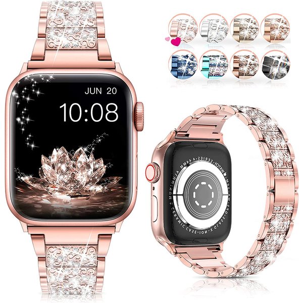 Bracelet à maillons pour Apple Watch, 7 8 9 41mm 45mm 40mm 44mm, diamant brillant pour femmes, Bracelet en métal IWatch Ultra 2 49mm SE 6 5 4 42mm