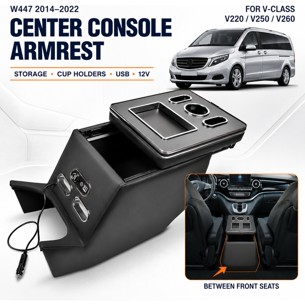 AP02 Armlehnen-Mittelkonsole für 2014-2023 Mercedes Benz V-Klasse V220 V250 V260 W447 Schwarz