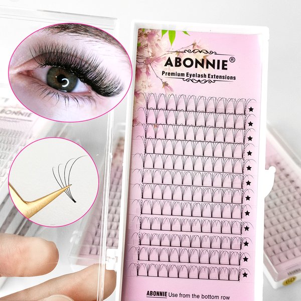 Abonnie 6D Éventails préfabriqués à base étroite, Volume Russe, Extensions de cils premium volumineuses, Éventails à base large, Cils pré-attachés