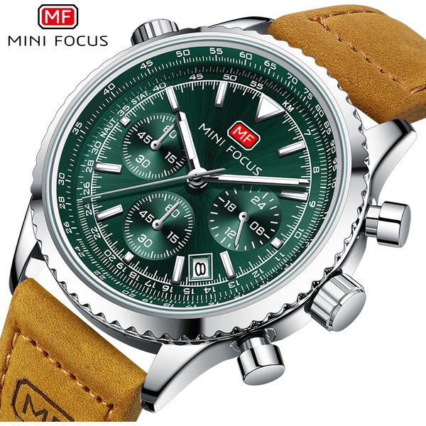 MINI FOCUS-Montre de sport pour homme, marque de luxe, multifonction, quartz, étanche, ceinture en cuir véritable, Shoous 0463