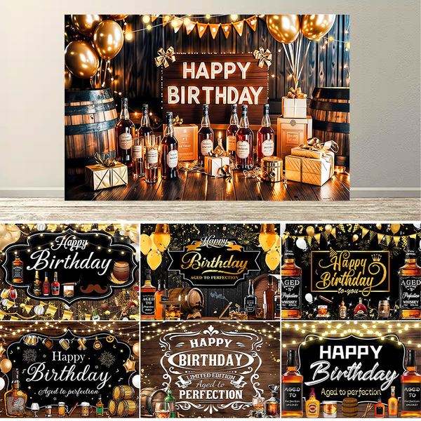 Décorations de fête d'anniversaire de whisky, arrière-plan de photographie en bois Vintage, fournitures de bannière joyeux anniversaire de whisky