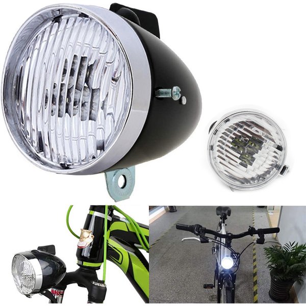 Phare de vélo rétro, coque en plastique ABS, lumière de vélo classique LED, lampe avant de conduite de nuit avec support sans batterie