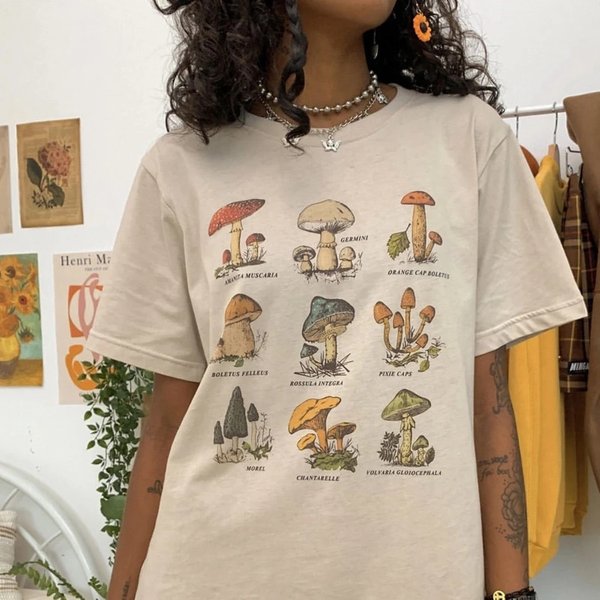 Vintage mode champignon imprimé surdimensionné t-shirt Egirl Grunge esthétique Streetwear graphique T-shirts femmes T-shirts mignon hauts vêtements