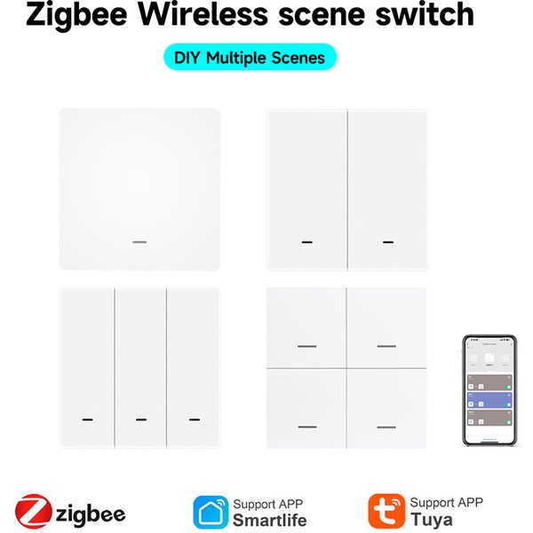 Tuya ZigBee 3.0 commutateur de scène intelligent sans fil autocollant gratuit interrupteur de scène murale bouton poussoir transmetteur alimenté par batterie Alexa