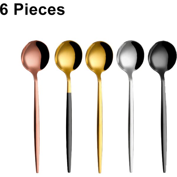 Cuillère à café dorée en acier inoxydable, 6 pièces, cuillères à café, gâteau glacé, Dessert, ensemble de cuillères, vaisselle en argent, couverts de fête