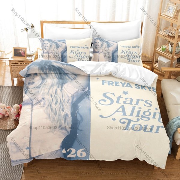 Freya Skye Duvet Cover + 2 Pillowcases, British Singer Actress Print Bedding Set Soft Fabric Bedroom Decor Gift for Freya's Fam