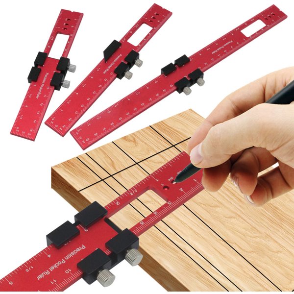 Règle d'outils pour le travail du bois, outil de disposition de règle de poche, règle de précision en aluminium avec butées coulissantes en métal sur rail en T, échelle en pouces et métrique