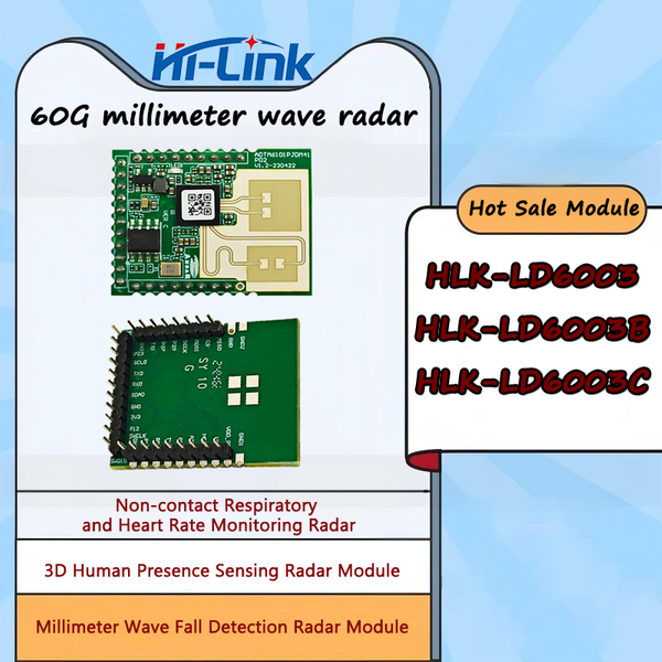 HLK-LD6003/6003B/6003C 60G Millimeterwellen-Radar MMW-Radarmodul: Berührungslose Respiration- und Herzfrequenzmessung, 3D-Anwesenheitserkennung, Sturzerkennungssensor