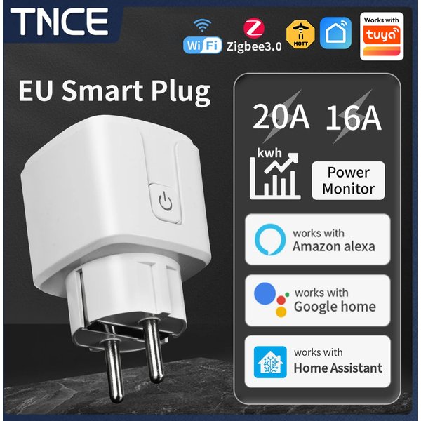 TNCE Tuya 16A/20A WiFi/Zigbee3.0 Smart Socket EU Smart Plug With Power Monitoring Timing Function Work With Alexa