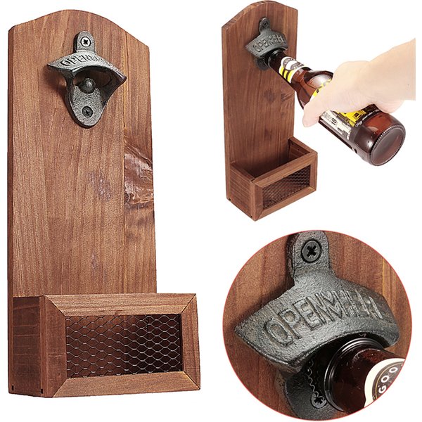 Counter Bottle Opener Wooden Wall Mounted Bottle Opener Creativity Beer Glass Bottle Opener Household Kitchen Bar Tools
