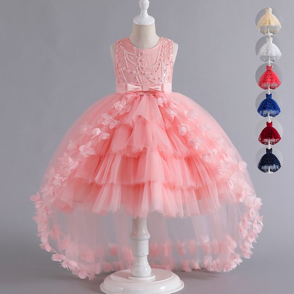 Robe de soirée formelle pour filles de 3 à 12 ans, sans manches, style princesse, avec traîne, pour dîner, spectacle ou danse