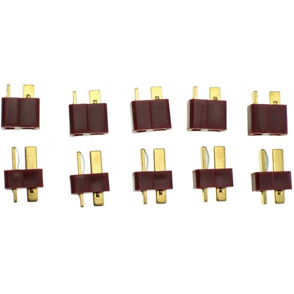 Pack de 10 connecteurs type T mâle et femelle 40 A pour batterie LiPo RC (5 paires)