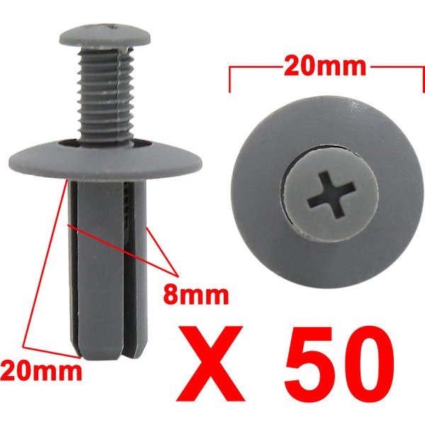X Autohaux 20 pièces 30 pièces 40 pièces 50 pièces 100 pièces noir gris plastique garde-éclaboussures fixation Rivet Clips 8Mm X 20Mm X 20Mm