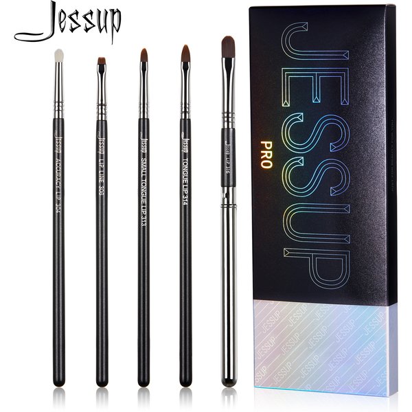 Jessup Lip Brushes Set, Pro Contour Different Lip Shapes, Synthetic, Small / Cat-Tongue / Flat / Round / Tapered-Tip Lip Liner B
