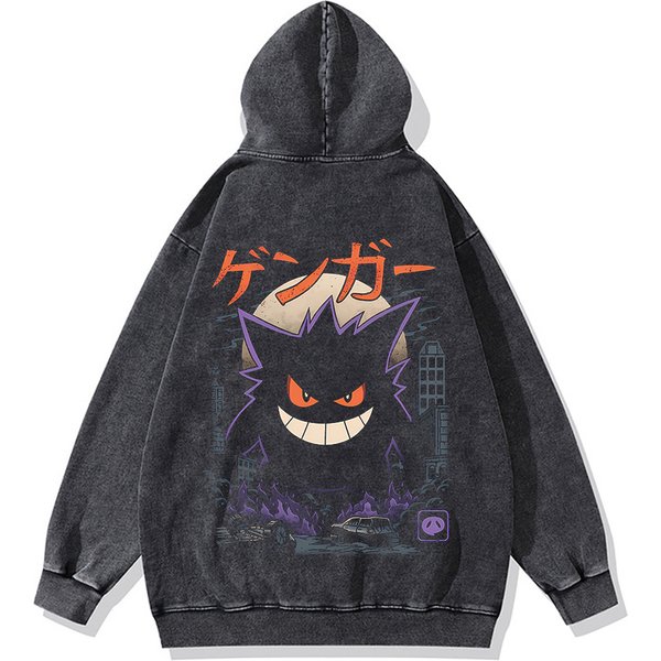 Vintage Anime Pkm Gengar Mineral Wash Hoodie