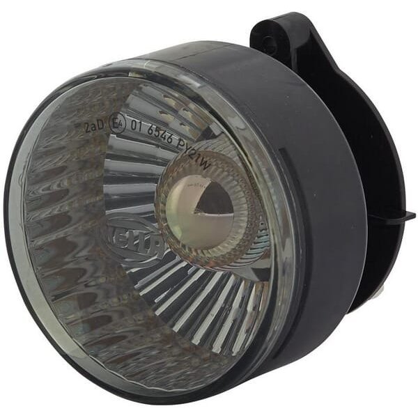 Hella Indicator light 21W, round, 12V, yellow/grey, housing: silver, bolt on, diameter 66mm AMP plug, 2BA009001191