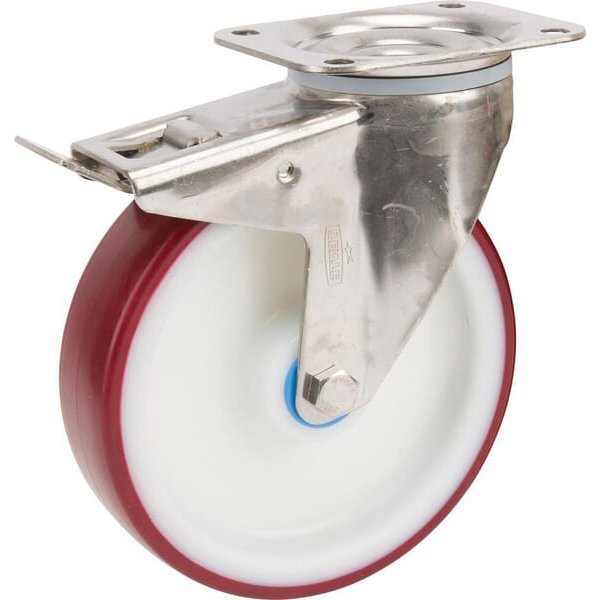 Tente Caster wheel swivel, polyurethane wheel: diameter 200x46mm, with brake, stainless steel plate fitting: 137x105mm Load: 400kg, 8477UAD200P63