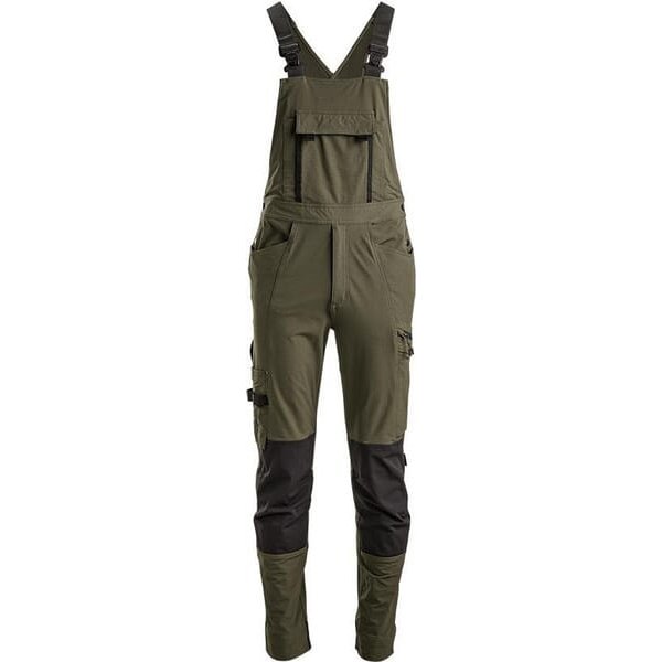 Kramp Dungarees, size L, olive, 4 Way Stretch, by KW203445002098
