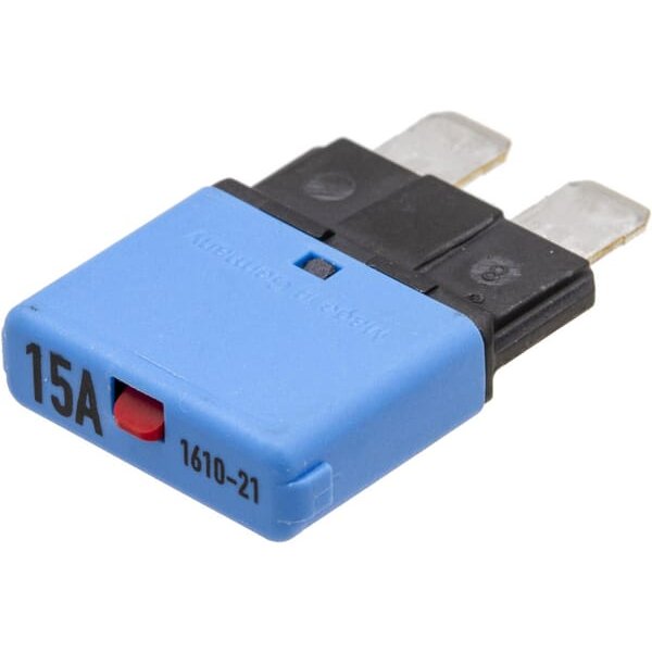 E.T.A Fuse Thermal manual reset 28V 15A Length 34.4mm blue SI25015