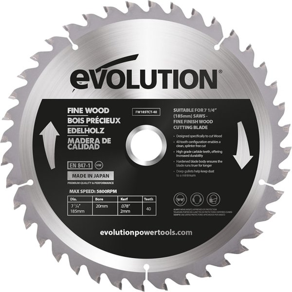 Evolution Fine Wood 185mm Mitre/Table Saw Blade 40T FW185TCT-40