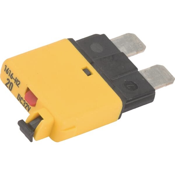 E.T.A Fuse Thermal manual reset 28V 20A Length 34.4mm yellow SI25120
