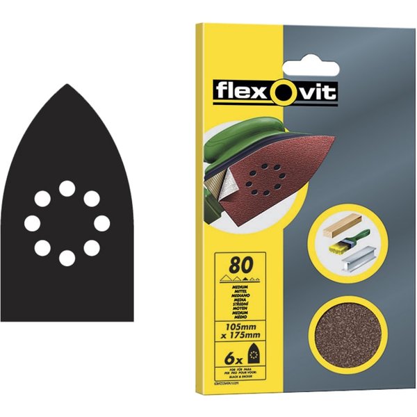 Flexovit Detail Hook & Loop Sanding Sheets 105 x 175 mm 80G 63642526404
