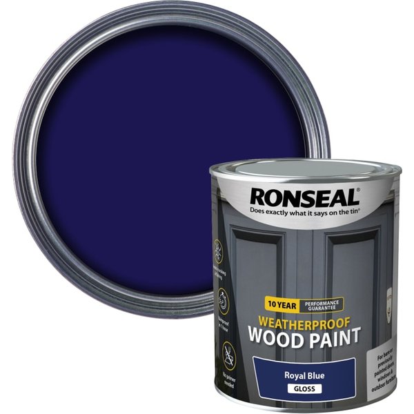 Ronseal 10 Year Weatherproof Wood Paint Royal Blue Gloss 750ml 38777