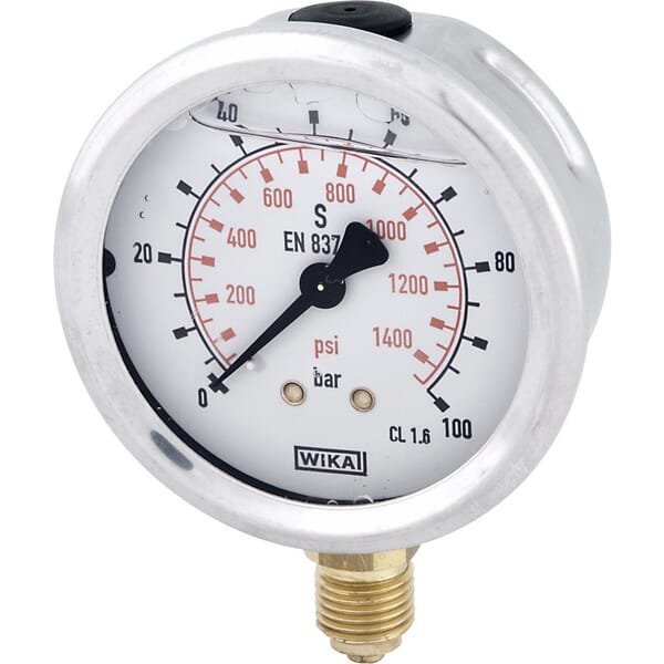 WIKA Glycerine pressure gauge 63 mm 100 bar, bottom mount B711W063100D