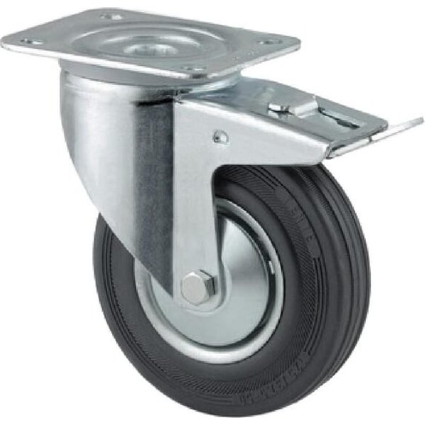Tente Caster wheel swivel, rubber wheel: diameter 100x30mm, with brake, plate fitting: 105x85mm Load: 70kg, 3477DVJ100P62