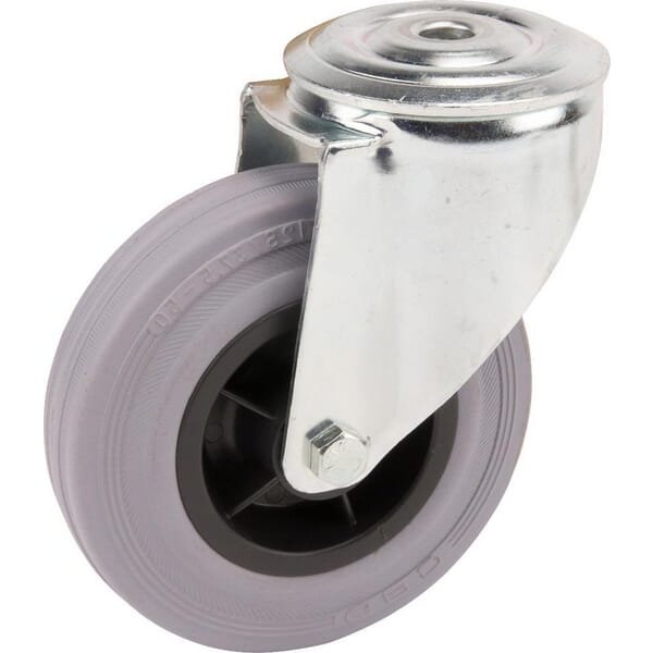 Tente Caster wheel swivel, rubber wheel: diameter 125x37mm, single bolt hole, Load: 100kg, 3470PIR125P3013
