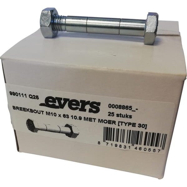 Evers Shear bolt with nut (25x) M10x63 10.9 TYPE 30 990111Q25