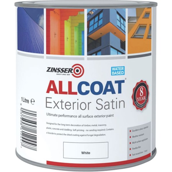 Zinsser AllCoat Exterior Paint Satin White 1L ZN7200002D1