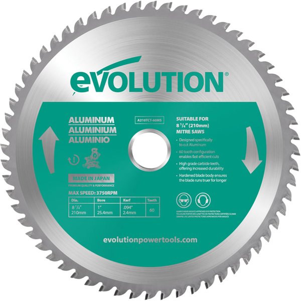 Evolution Aluminium Cutting Mitre Saw Blade 210 x 25.4mm 60T A210TCT-60MS
